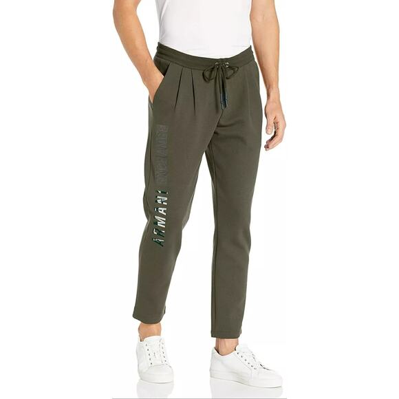 A|X Armani Exchange Joggers L Olive Green Logo Soft Yarn Sweatpants Loungewear - Picture 1 of 13